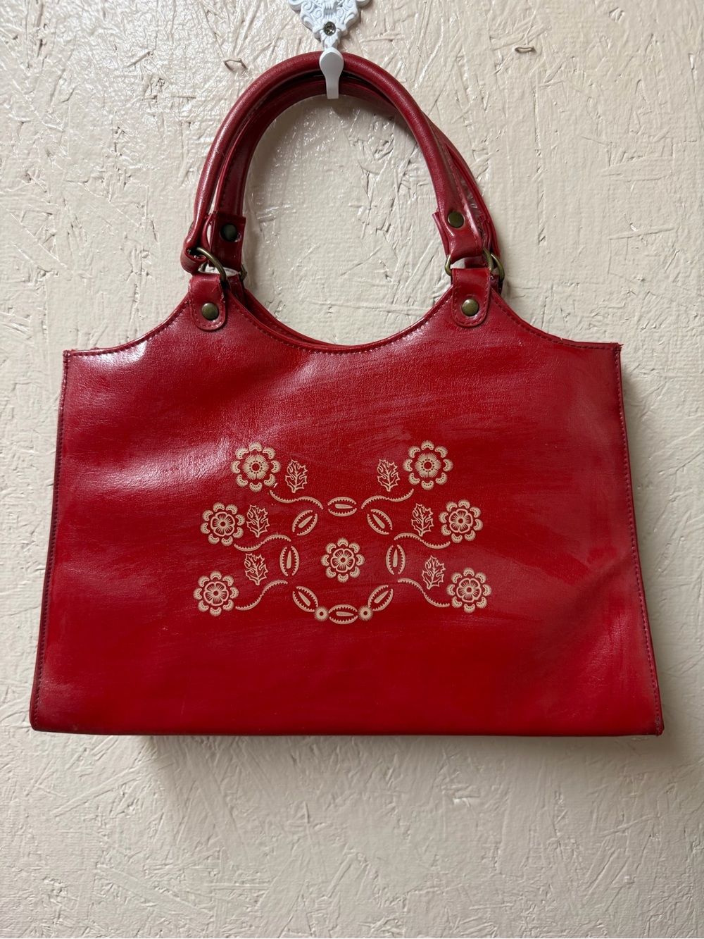 Source Unknown Red Floral-Stamped Shoulder Bag